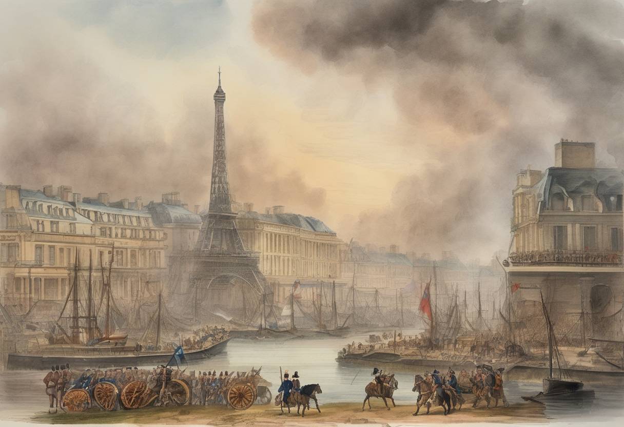 Watercolor painting based depiction of France declares war on Great Britain and the Netherlands, marking the beginning of the War of the First Coalition. (1793)