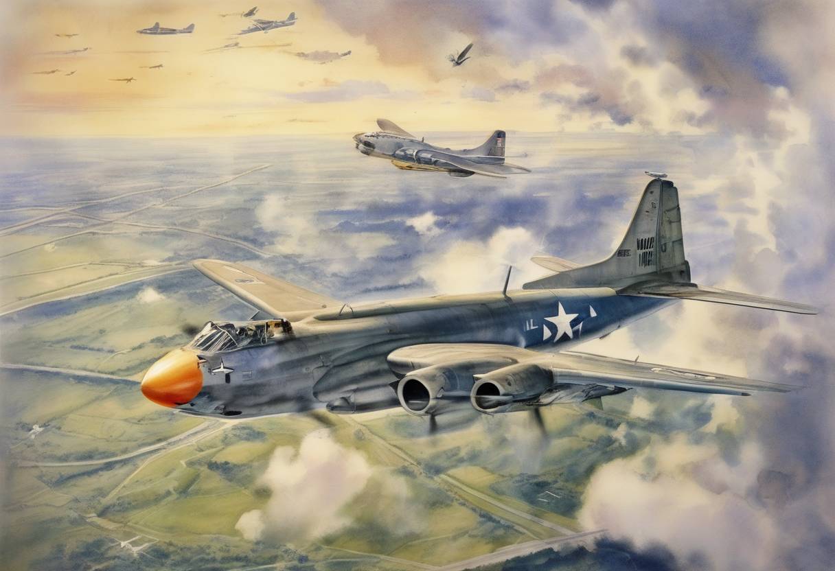 Watercolor painting based depiction of The United States Air Force becomes an independent branch of the U.S. military. (1947)