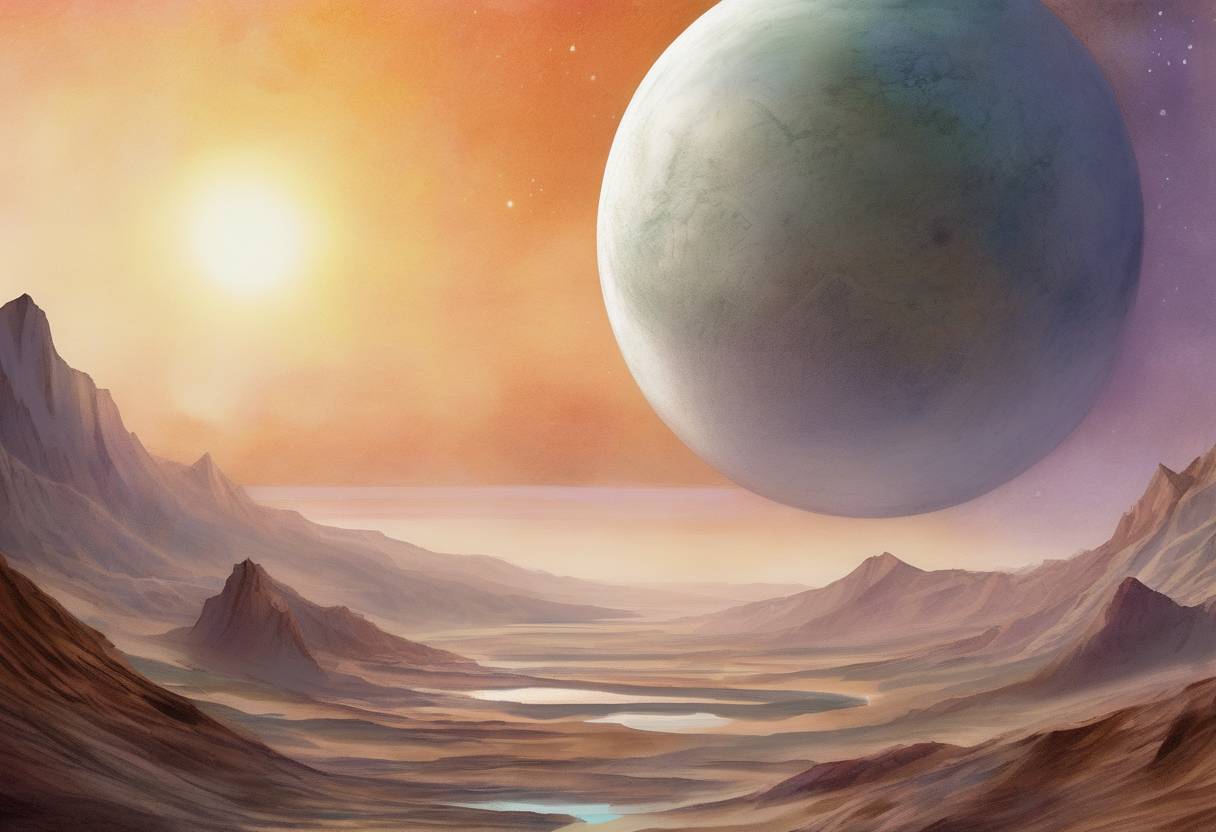 Watercolor painting based depiction of NASA's Kepler mission announced the discovery of Kepler-452b, an exoplanet considered to be the most Earth-like planet found in the habitable zone of a star similar to the Sun. (2015)