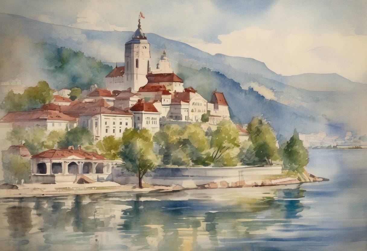 Watercolor painting based depiction of The Kingdom of Serbs, Croats, and Slovenes was renamed the Kingdom of Yugoslavia by King Alexander I, in an effort to create a unified national identity. (1929)
