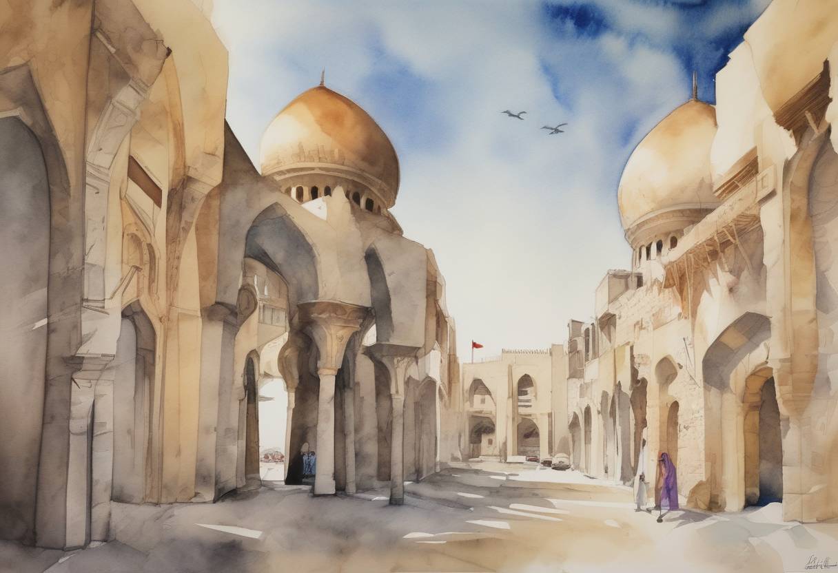 Watercolor painting based depiction of Several Arab countries, including Saudi Arabia, the UAE, Bahrain, and Egypt, cut diplomatic ties with Qatar, accusing it of supporting terrorism and destabilizing the region. (2017)