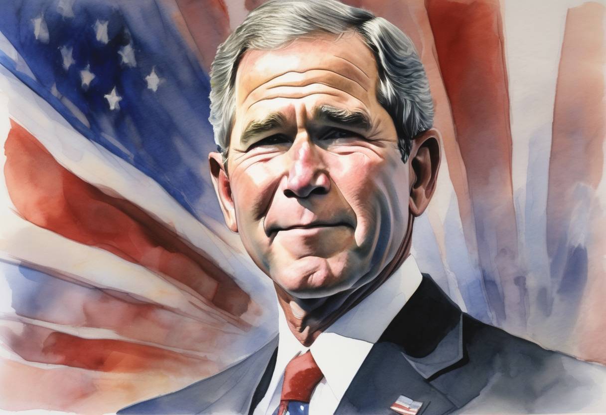 Watercolor painting based depiction of George W. Bush was inaugurated as the 43rd President of the United States. (2001)