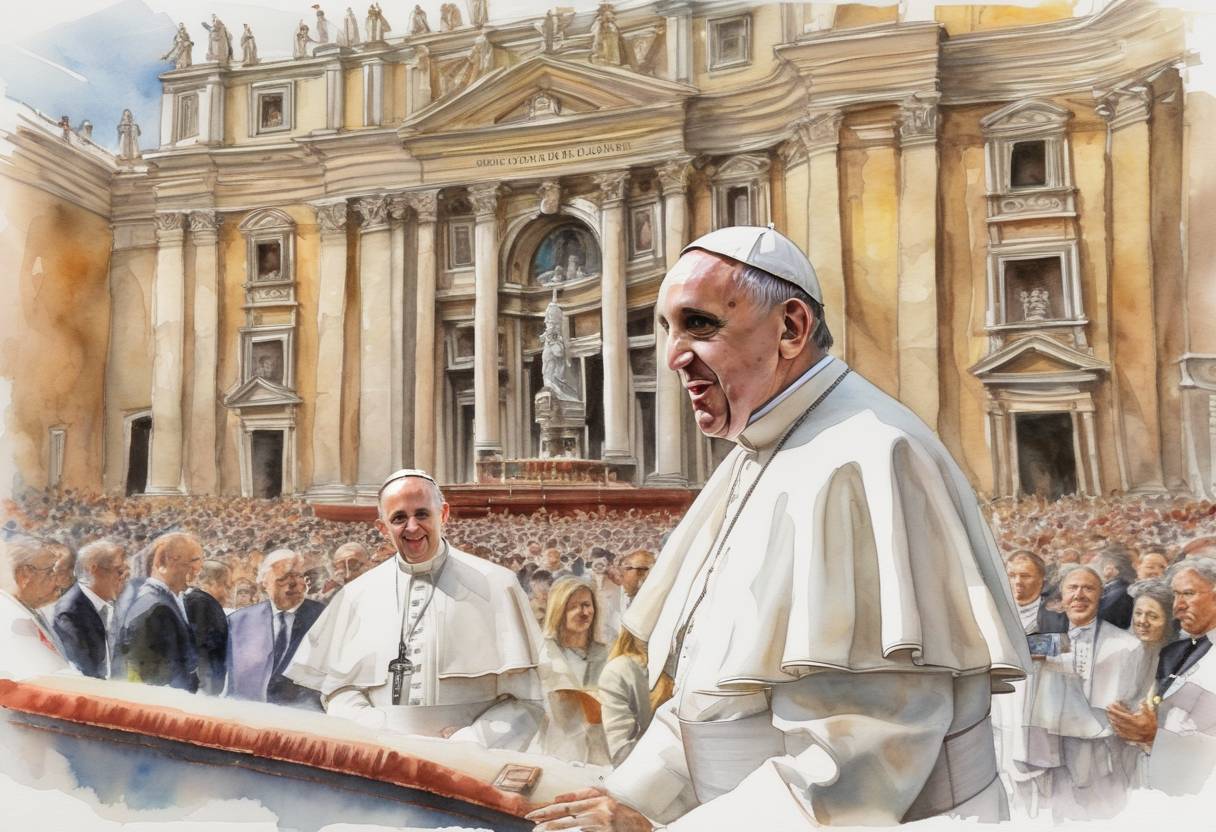 Watercolor painting based depiction of Pope Francis was inaugurated as the 266th pope of the Roman Catholic Church, becoming the first pope from the Americas and the Southern Hemisphere. (2013)