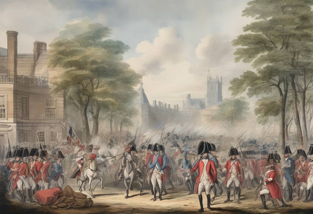 Watercolor painting based depiction of The Seven Years' War began when England declared war on France, marking the start of a global conflict involving most of the great powers. (1756)