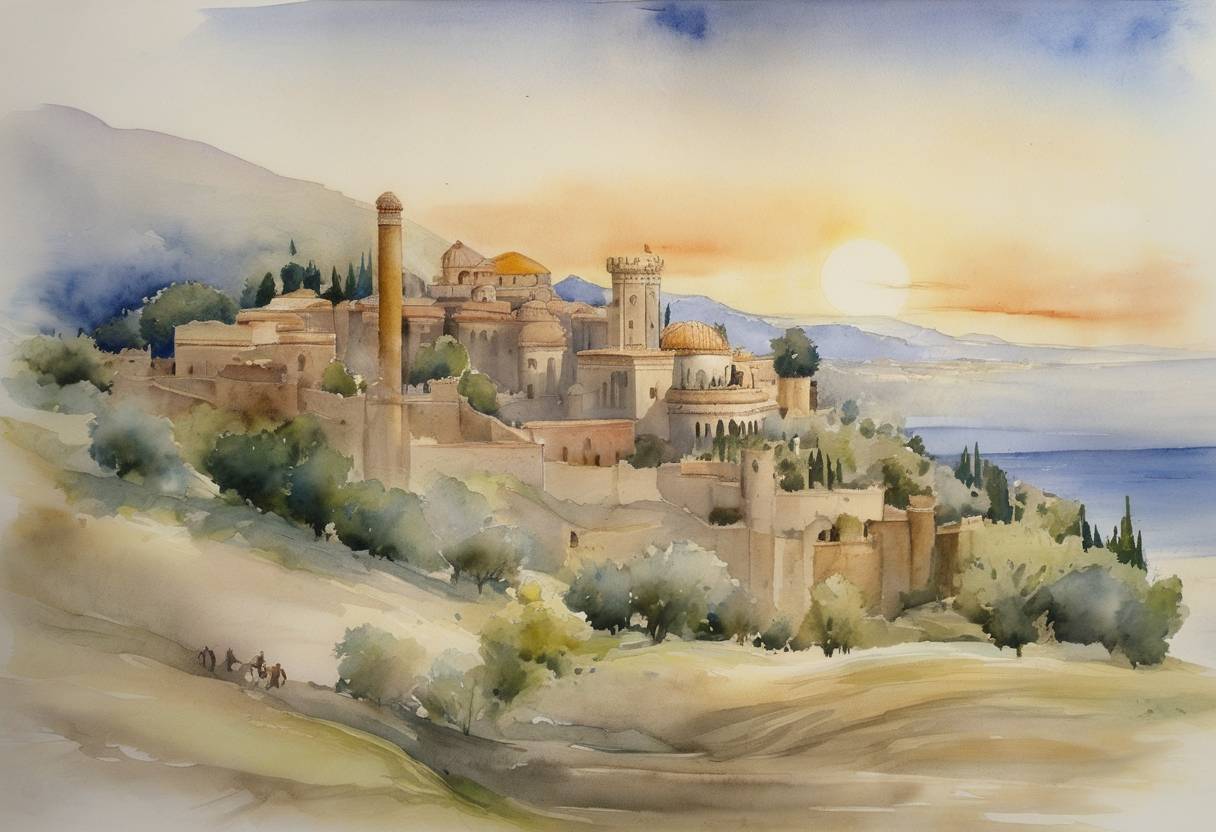 Watercolor painting based depiction of Peace of Selymbria is signed between the Ottoman Empire and the Byzantine Empire, marking the end of a war that had lasted since 1399. (1411)
