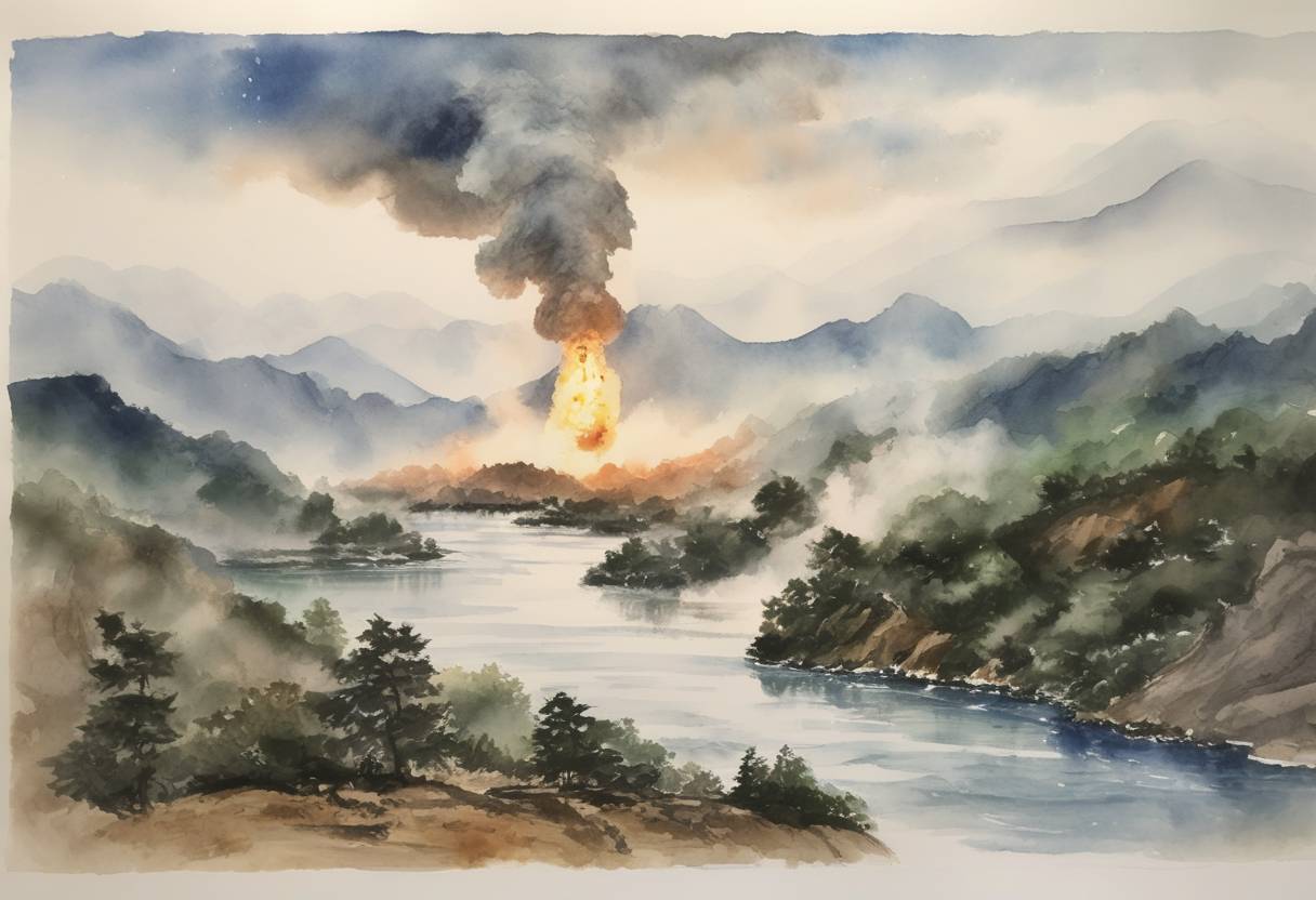 Watercolor painting based depiction of North Korea conducted its sixth nuclear test, claiming it was a hydrogen bomb, which led to widespread international condemnation and increased tensions in the region. (2017)