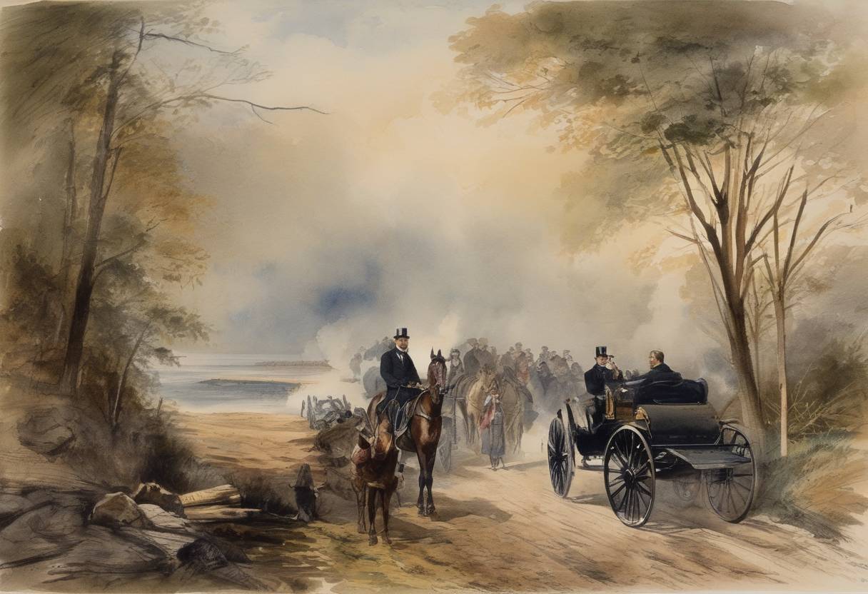 Watercolor painting based depiction of U.S. President James A. Garfield died after being shot on July 2, 1881, by assassin Charles J. Guiteau. His death deepened existing tensions in the Republican Party, leading to civil service reform. (1881)