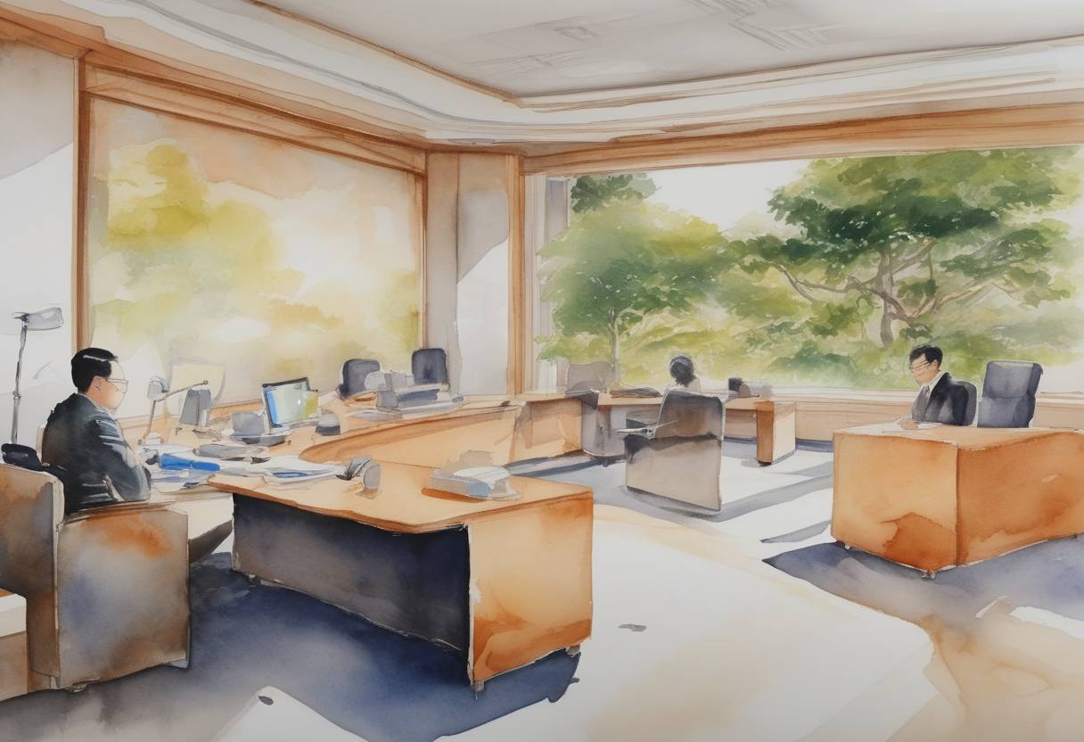 Watercolor painting based depiction of A reorganization of the Chinese tech giant Alibaba saw Toby Xu being appointed as the new CFO, marking a significant change in the company's leadership structure. (2021)