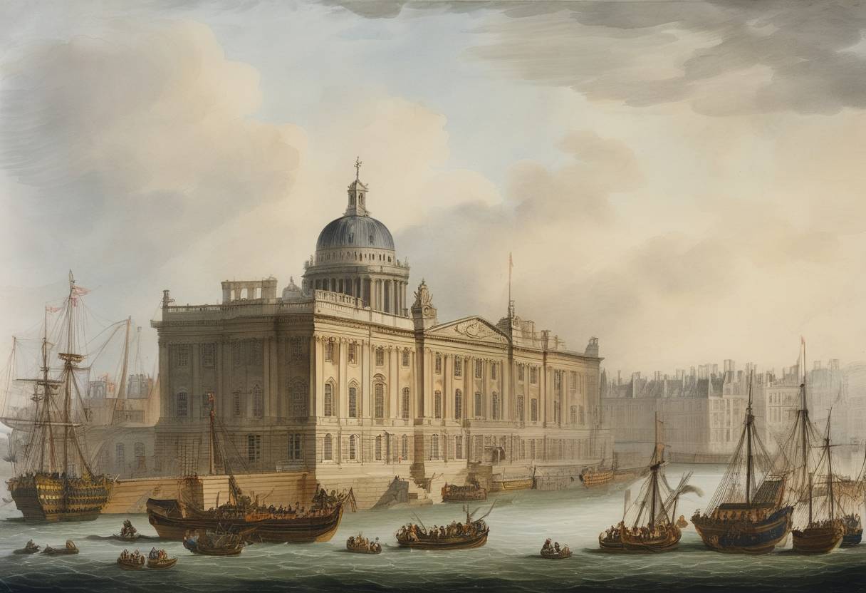 Watercolor painting based depiction of George II of Great Britain began his reign following the death of his father, King George I. (1727)