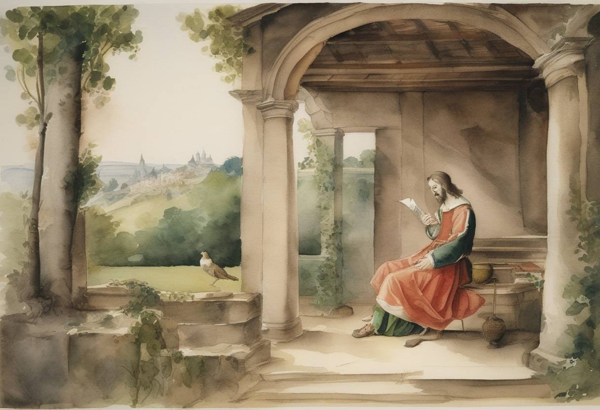 Watercolor painting based depiction of Pierre de Ronsard, a prominent French poet in the literature of the Renaissance, passed away. (1593)