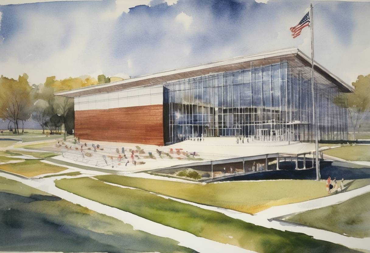 Watercolor painting based depiction of The Pro Football Hall of Fame was dedicated and opened in Canton, Ohio. (1963)