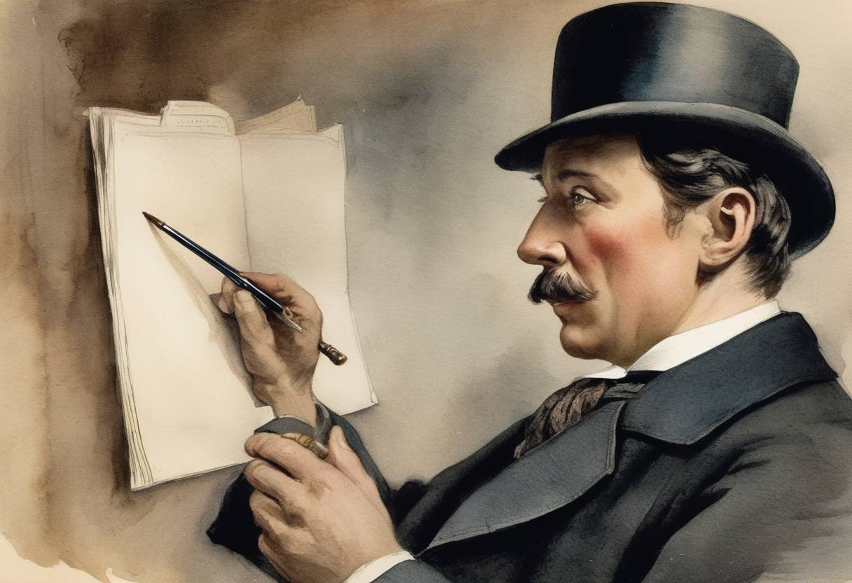 Watercolor painting based depiction of Sherlock Holmes, a fictional detective created by Arthur Conan Doyle, was introduced in 'A Study in Scarlet' published in Beeton's Christmas Annual for 1887. (1887)