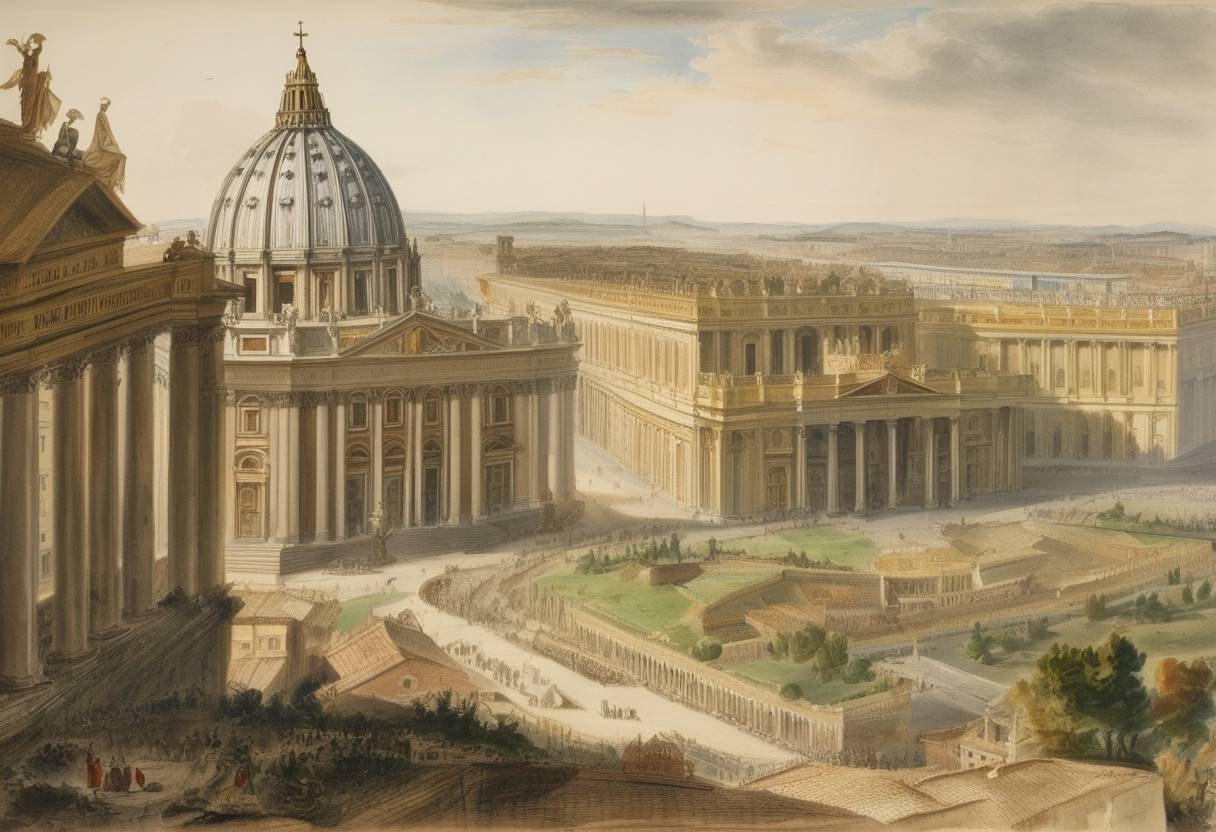 Watercolor painting based depiction of Pope Pius IX promulgated the encyclical 'Quanta cura', along with the Syllabus of Errors, condemning liberalism and modernism. (1864)