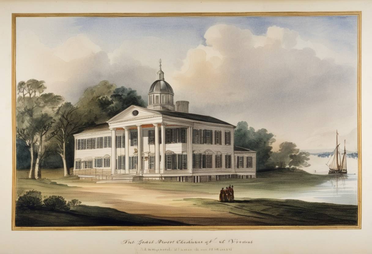 Watercolor painting based depiction of James Madison, the fourth President of the United States and one of the Founding Fathers, was born. (1751)