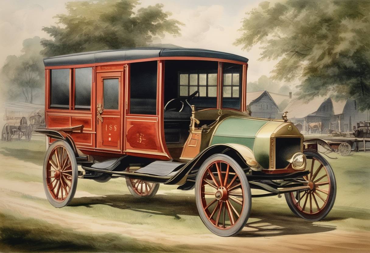 Watercolor painting based depiction of Studebaker Brothers Wagon Company, the precursor to the later automobile manufacturer, was established in South Bend, Indiana. (1852)