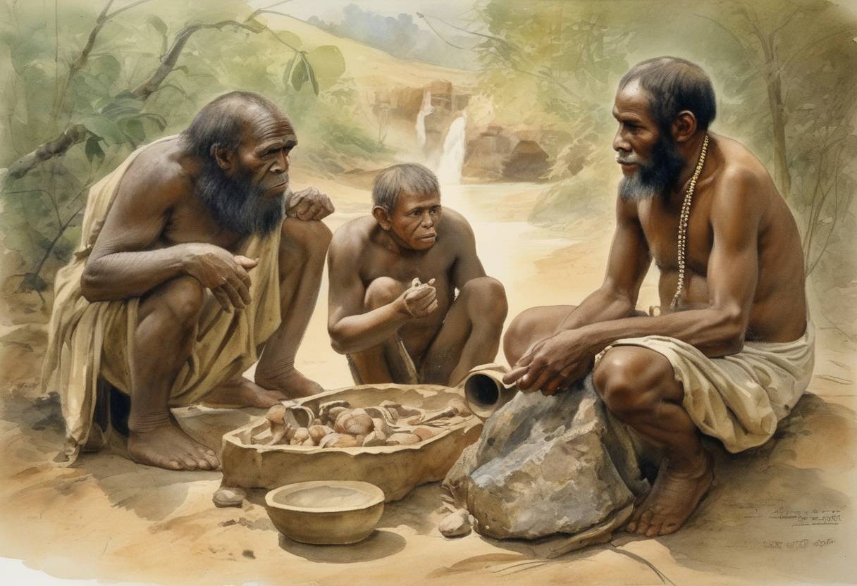 Watercolor painting based depiction of French scientist Eugène Dubois announces the discovery of Pithecanthropus erectus fossils, later known as Java Man, providing significant insight into human evolution. (1897)