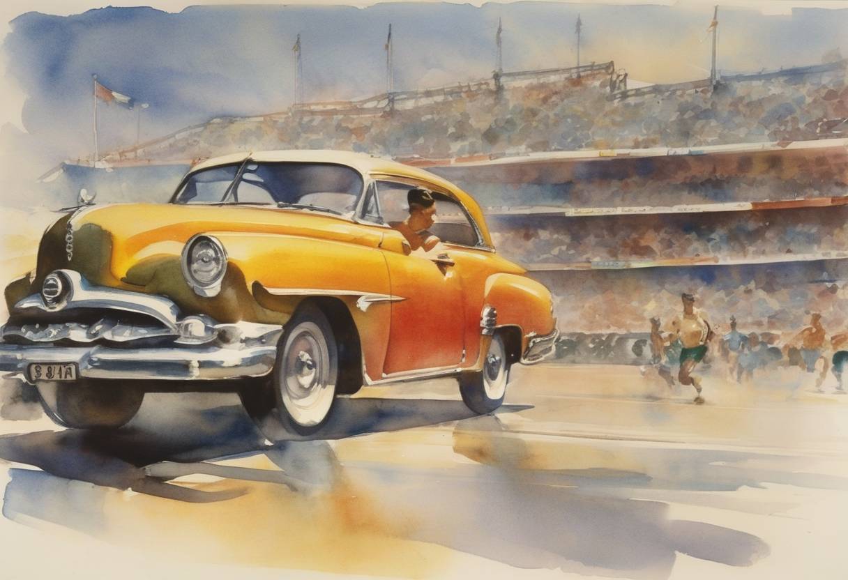 Watercolor painting based depiction of The first Pan American Games Pan American games opened in Buenos Aires, Argentina. (1951)