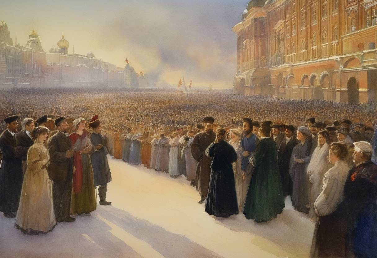 Watercolor painting based depiction of The premiere of 'Katyusha', a famous Russian folk song, took place in Moscow. (1899)