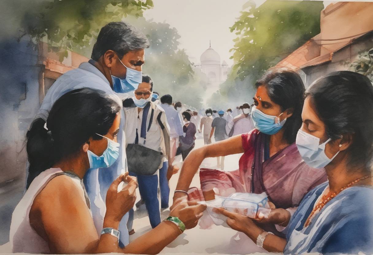 Watercolor painting based depiction of India administers over 400 million doses of COVID-19 vaccines, making it the fastest country to achieve this milestone. (2021)