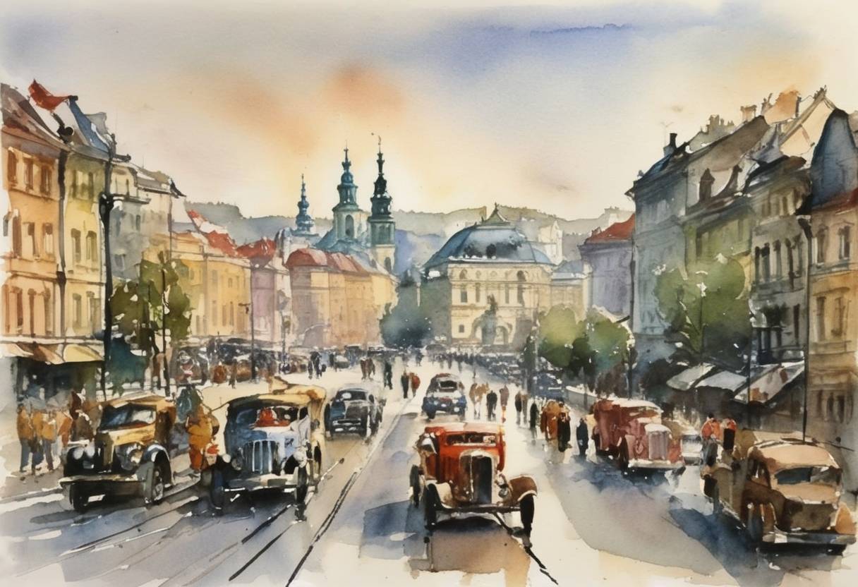 Watercolor painting based depiction of The Warsaw Pact was officially dissolved. (1991)