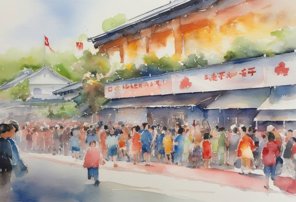 Watercolor painting based depiction of The Tokyo 2020 Summer Olympics torch relay began its 121-day journey through Japan, leading up to the opening ceremony of the Olympics, which had been postponed due to the COVID-19 pandemic. (2021)