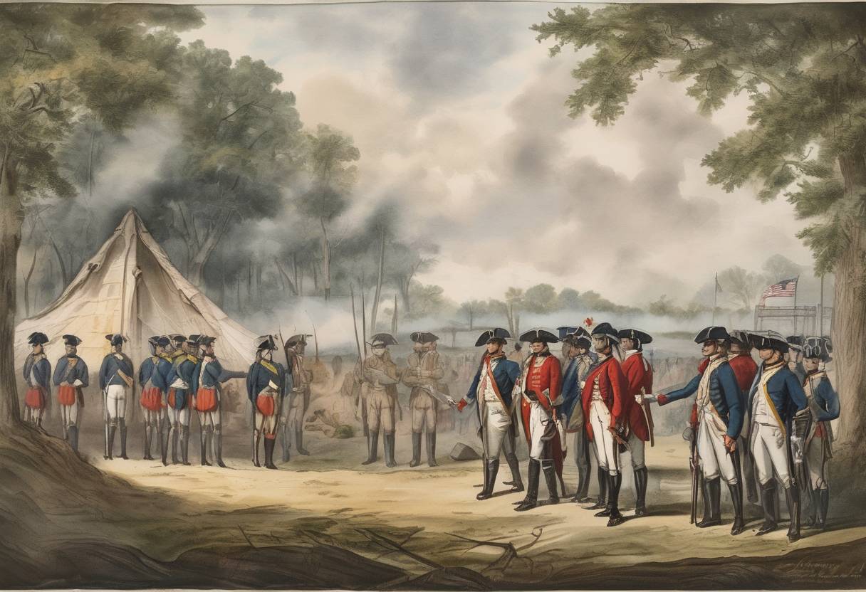 Watercolor painting based depiction of The Treaty of Fort Jackson is signed, ending the Creek War. (1814)