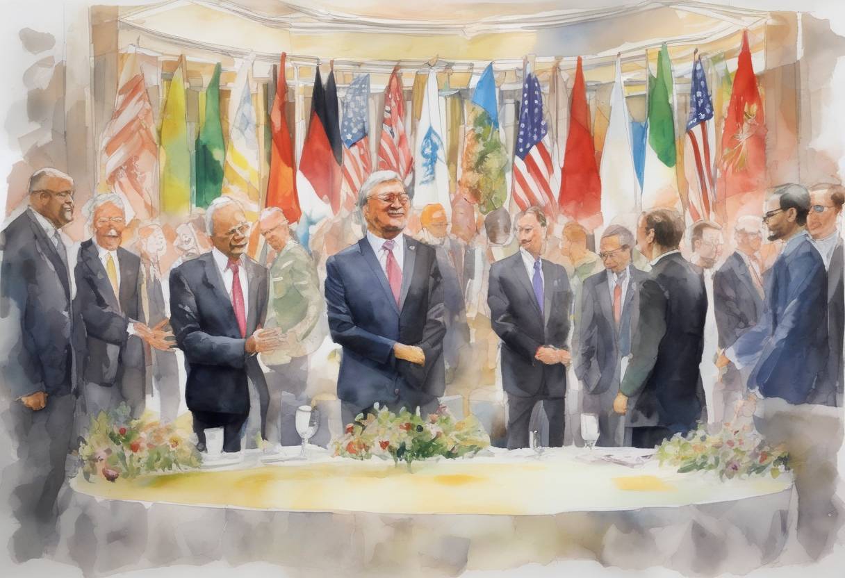 Watercolor painting based depiction of The G20 summit in Pittsburgh concluded with leaders agreeing to make the G20 the premier forum for international economic cooperation. (2009)