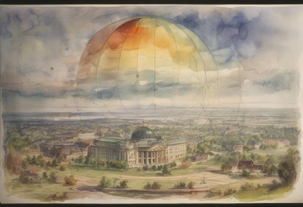 Watercolor painting based depiction of Max Planck presented his quantum theory at the German Physical Society, marking the birth of quantum mechanics. (1900)
