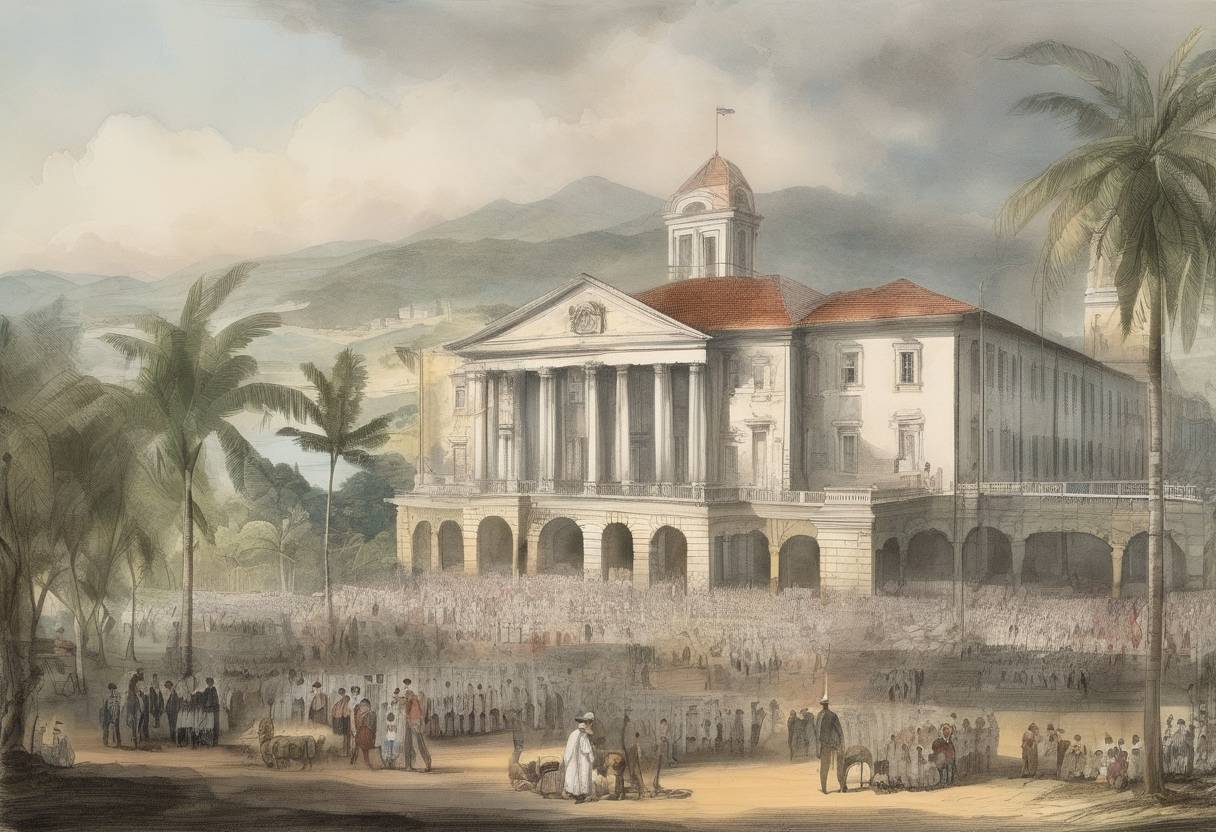 Watercolor painting based depiction of Panama declares independence from Spain and joins Gran Colombia. (1821)
