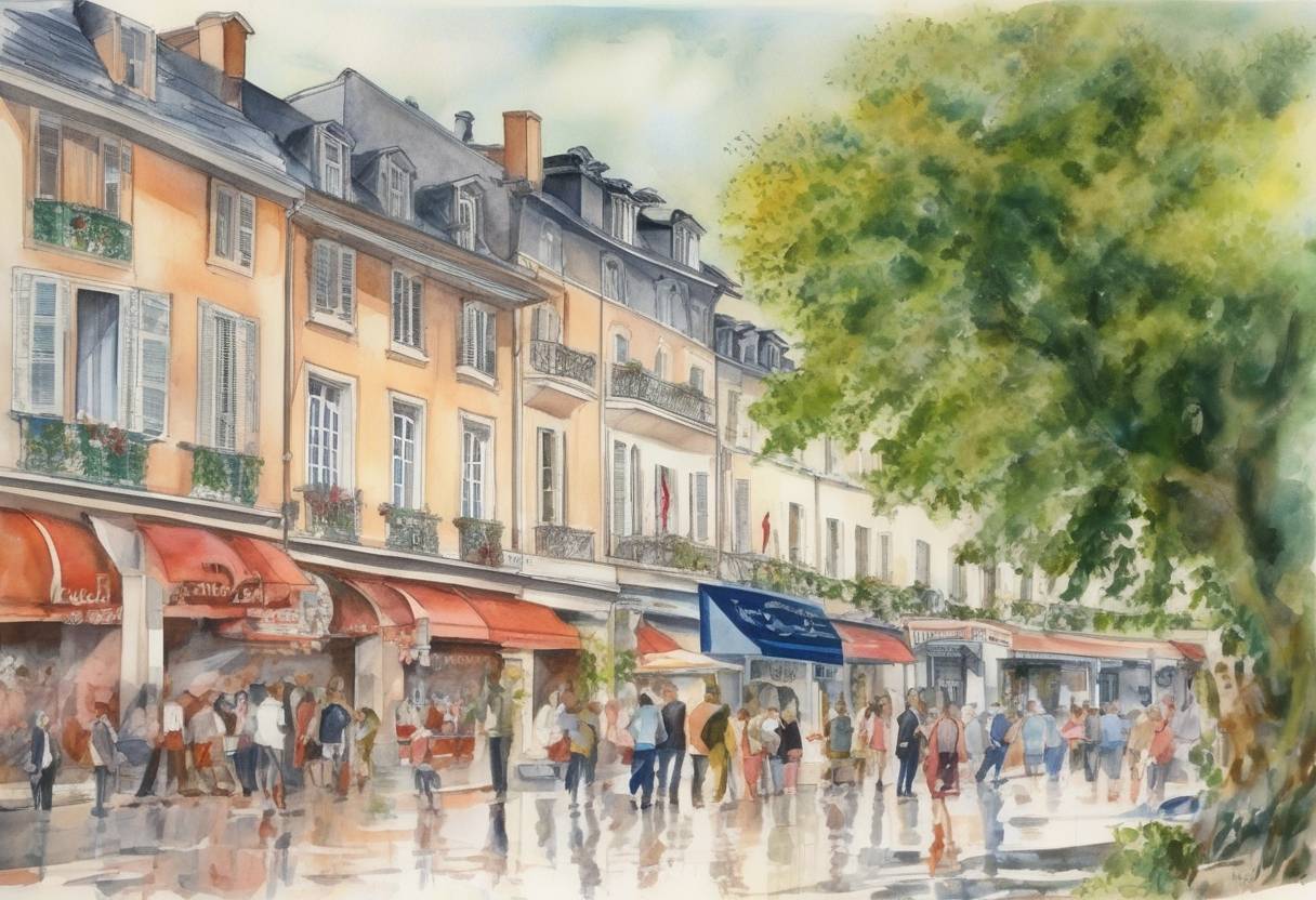 Watercolor painting based depiction of The G8 summit began in Évian-les-Bains, France, focusing on global economic issues and international security. (2003)