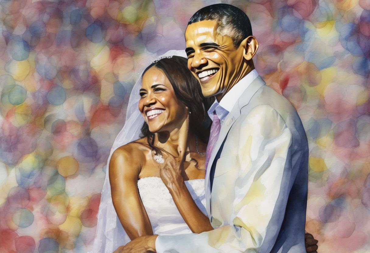 Watercolor painting based depiction of The United States President Barack Obama publicly announced his support for same-sex marriage, becoming the first sitting U.S. president to do so. (2012)