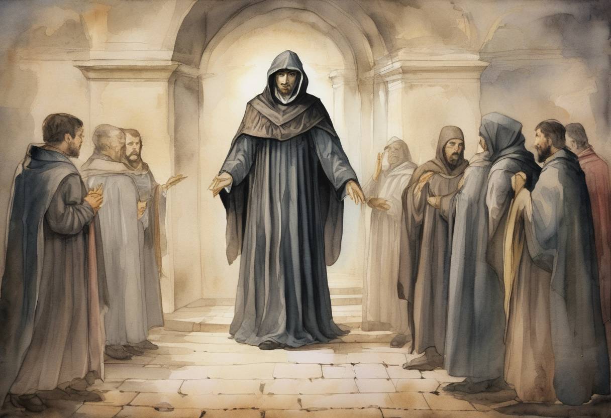 Watercolor painting based depiction of Philosopher Giordano Bruno was executed for heresy in Rome. (1600)