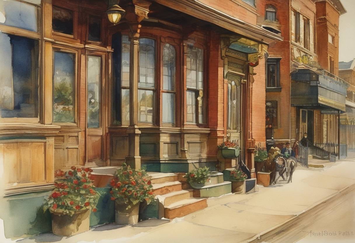 Watercolor painting based depiction of Edmonton became a city in Canada. (1904)