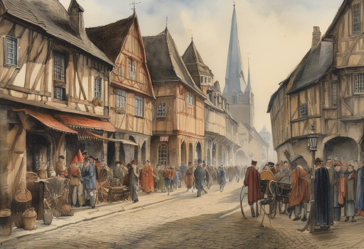 Watercolor painting based depiction of The Peace of Fexhe is signed, marking a significant event in the history of the Liège region as it attempted to resolve ongoing disputes between the Prince-Bishop and local nobility and burghers. (1317)