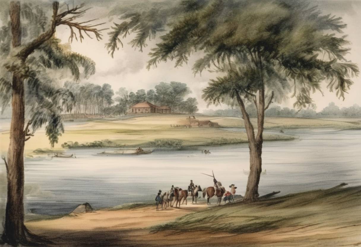 Watercolor painting based depiction of The Treaty of Fort Jackson was signed, ending the Creek War. (1814)