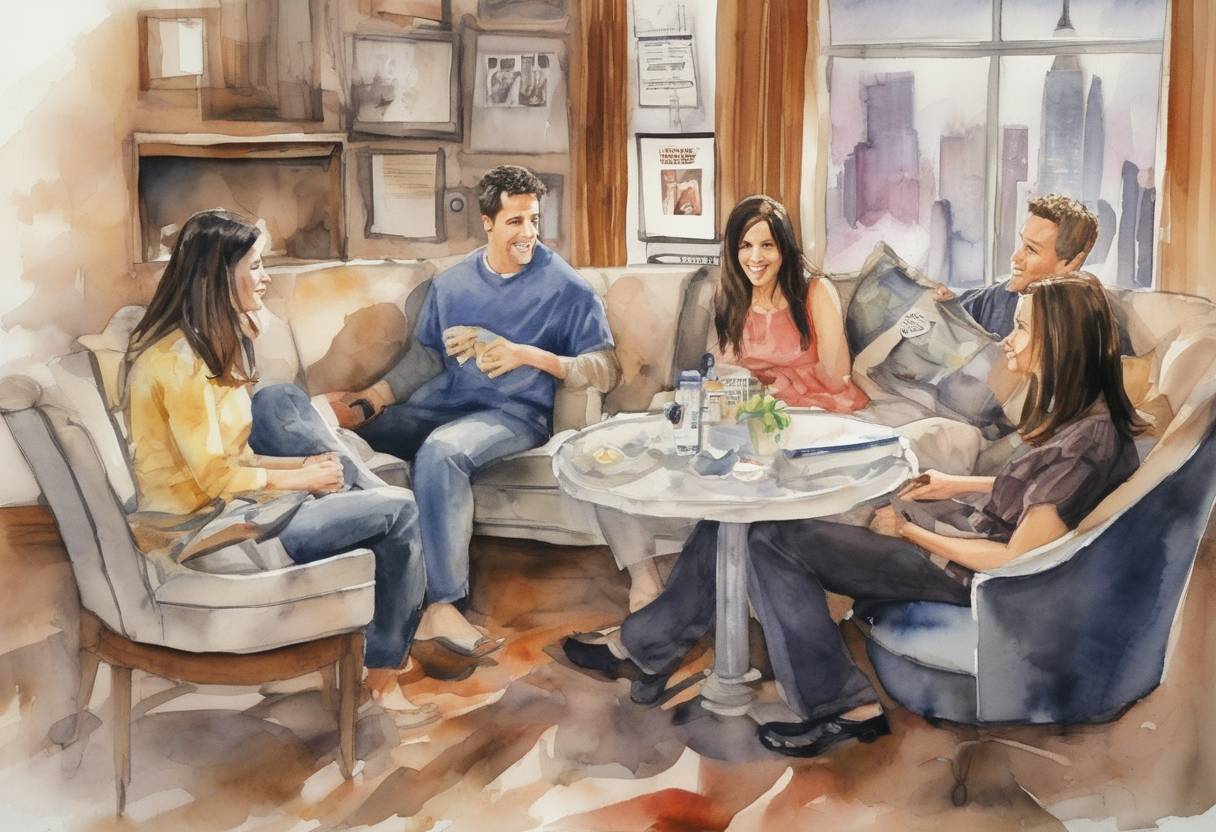 Watercolor painting based depiction of The final episode of the television sitcom 'Friends' aired on NBC, concluding its ten-season run. (2004)