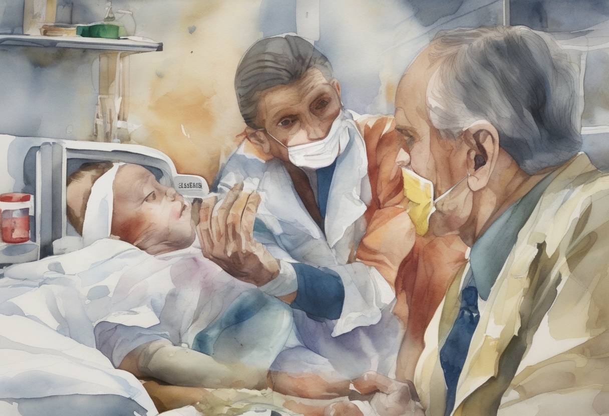 Watercolor painting based depiction of The World Health Organization (WHO) issued a global alert about a new infectious disease, later known as Severe Acute Respiratory Syndrome (SARS), marking the beginning of a major international health crisis. (2003)