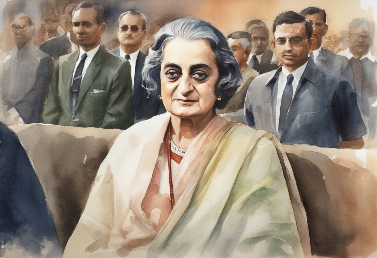 Watercolor painting based depiction of Indira Gandhi was elected as the first female Prime Minister of India. (1966)