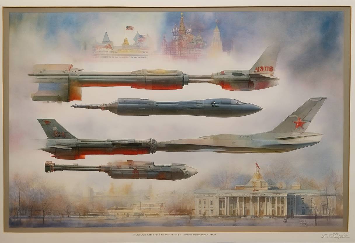Watercolor painting based depiction of The United States and the Soviet Union signed the Strategic Arms Reduction Treaty (START I), a landmark arms control agreement. (1991)