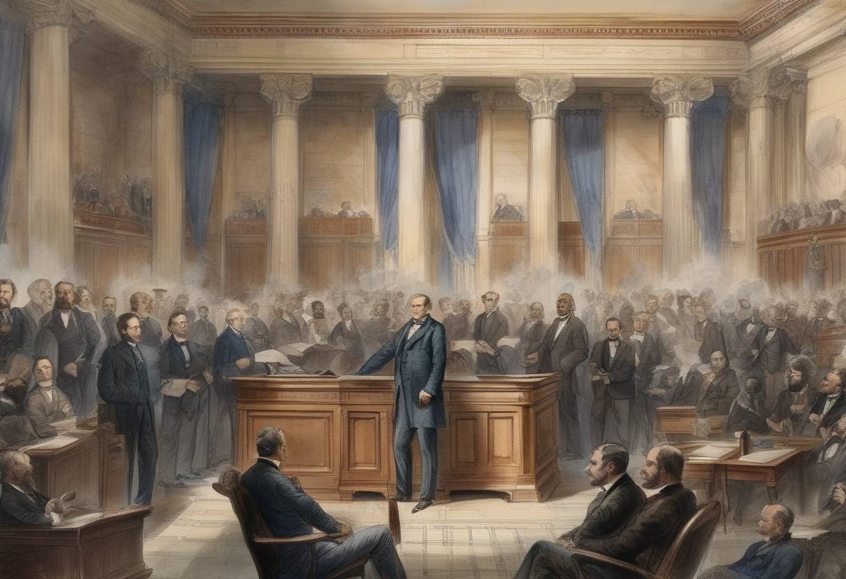 Watercolor painting based depiction of The 15th Amendment to the United States Constitution was ratified, granting voting rights regardless of race. (1870)