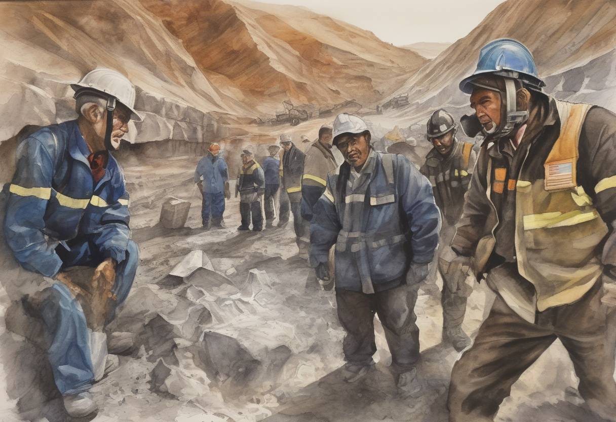 Watercolor painting based depiction of The Copiapó mining accident occurred in Chile, trapping 33 miners 700 meters underground. The miners were eventually rescued after 69 days, in a dramatic operation that captured global attention. (2010)