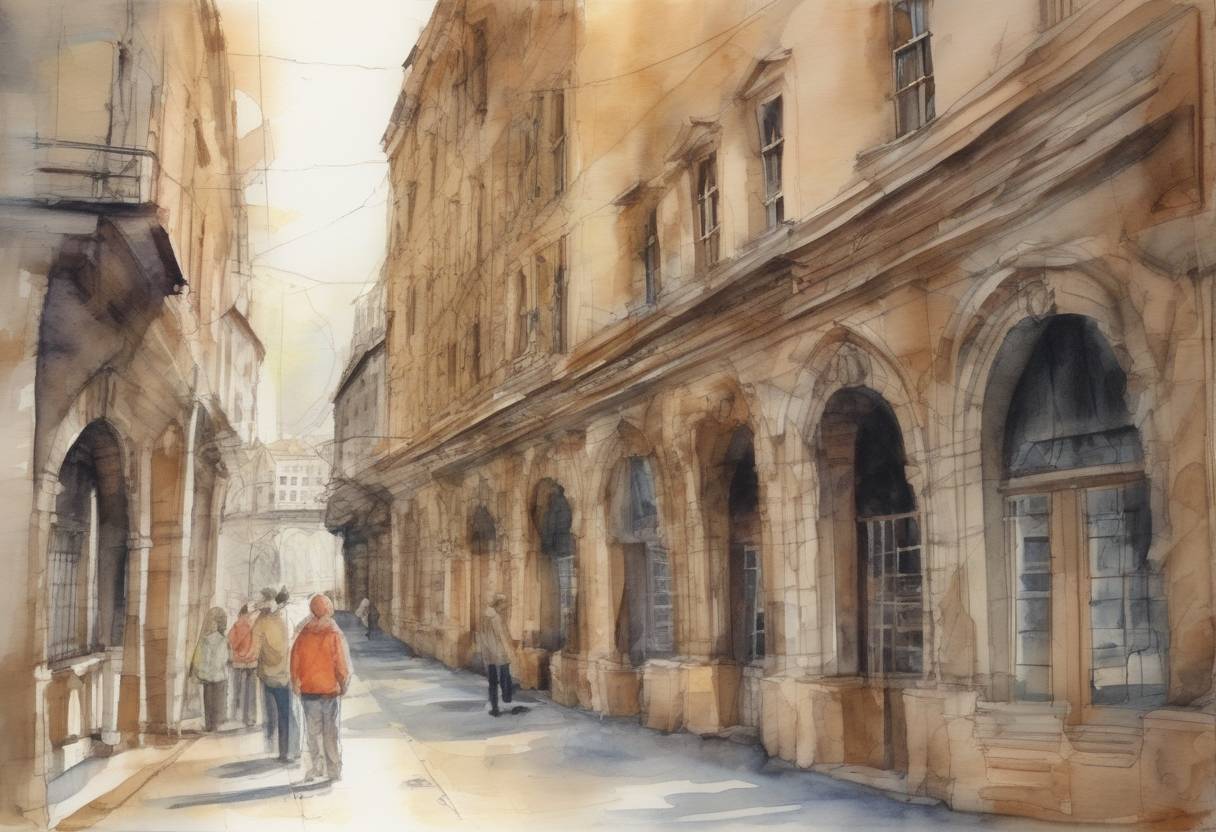 Watercolor painting based depiction of The European Parliament voted overwhelmingly to approve a report calling for the closure of the Guantanamo Bay detention camp, citing human rights concerns. (2008)