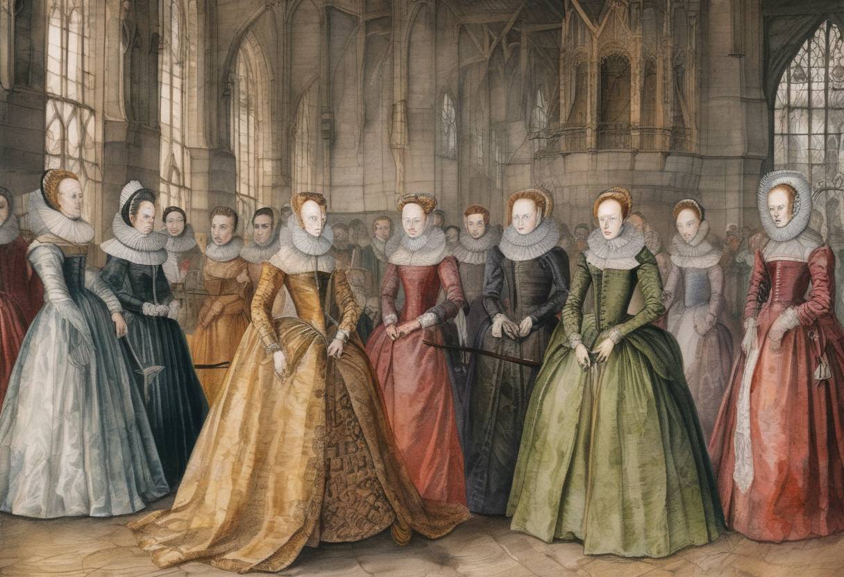 Watercolor painting based depiction of Mary, Queen of Scots, was executed for her involvement in plots to assassinate Queen Elizabeth I of England. (1587)