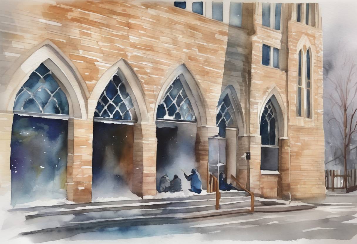 Watercolor painting based depiction of A shooting at a mosque in Quebec City, Canada, results in the deaths of six people and injuries to nineteen others. The attack is widely condemned as an act of terrorism. (2017)