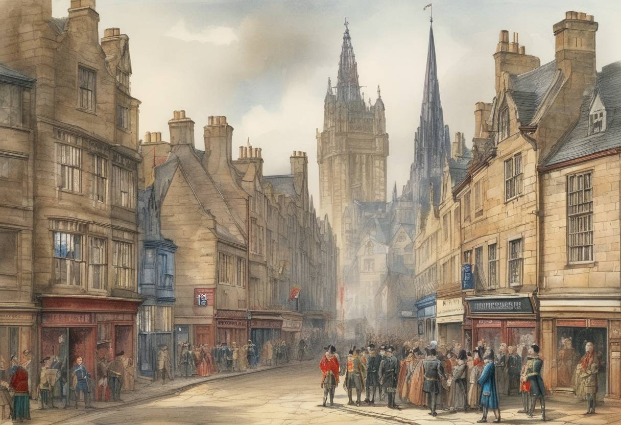 Watercolor painting based depiction of The Treaty of Edinburgh-Northampton was ratified, recognizing the independence of Scotland from England. (1328)