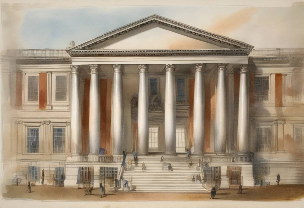 Watercolor painting based depiction of The United States Congress passed a resolution creating the U.S. Mint, which was signed into law by President George Washington on April 2, 1792. (1791)