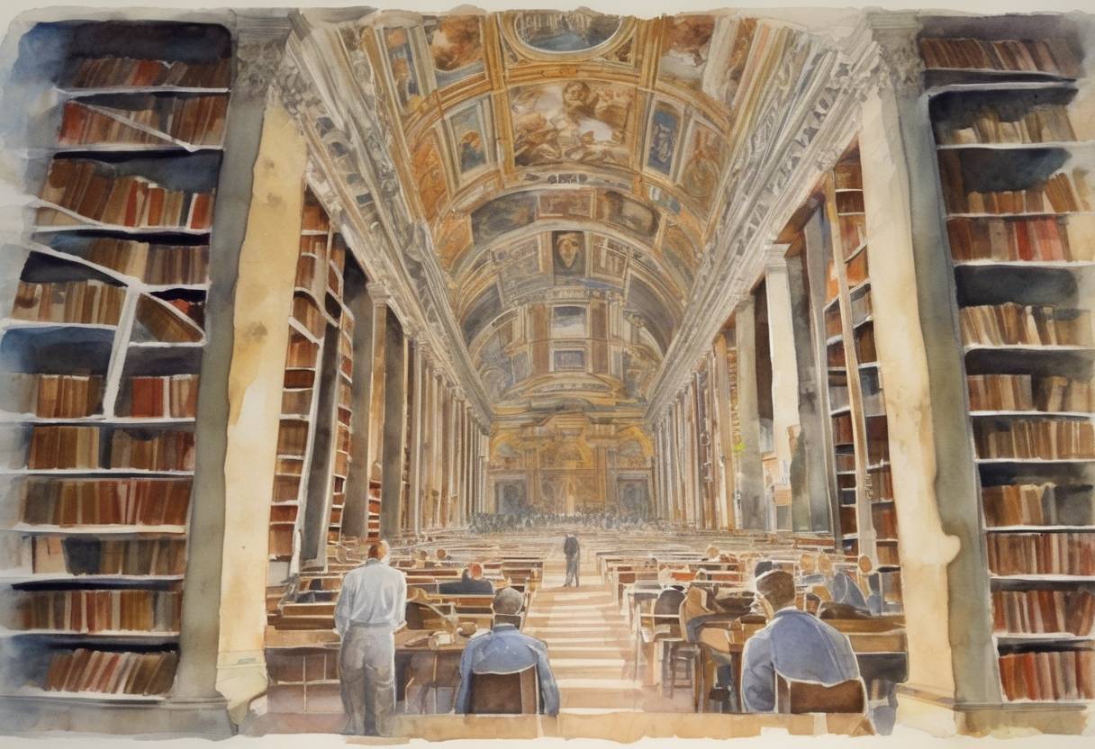 Watercolor painting based depiction of The Vatican announces the abolition of the Index Librorum Prohibitorum, a list of banned books. (1966)