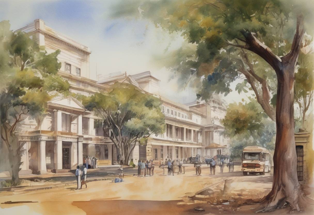 Watercolor painting based depiction of The Republic of Zimbabwe is officially established, marking the end of British colonial rule and the beginning of independence for the nation formerly known as Rhodesia. (1980)