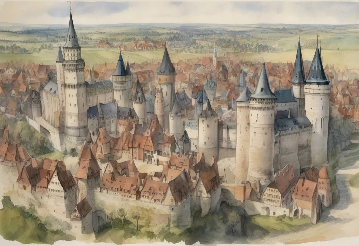 Watercolor painting based depiction of The Prussian Confederation was formed by a group of Prussian cities and gentry to oppose the rule of the Teutonic Knights. (1440)