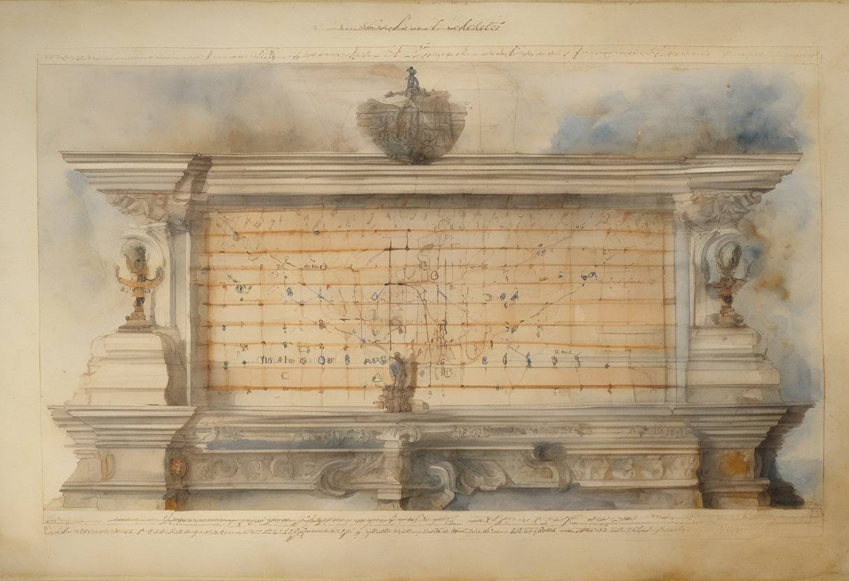 Watercolor painting based depiction of Gottfried Wilhelm Leibniz demonstrated integral calculus for the first time to the Royal Society in London. (1675)